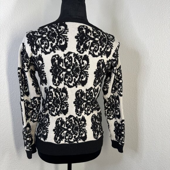 Black & White Floral Pattern Zip-Up Cardigan‎ Sweater Womens S - Picture 3 of 6
